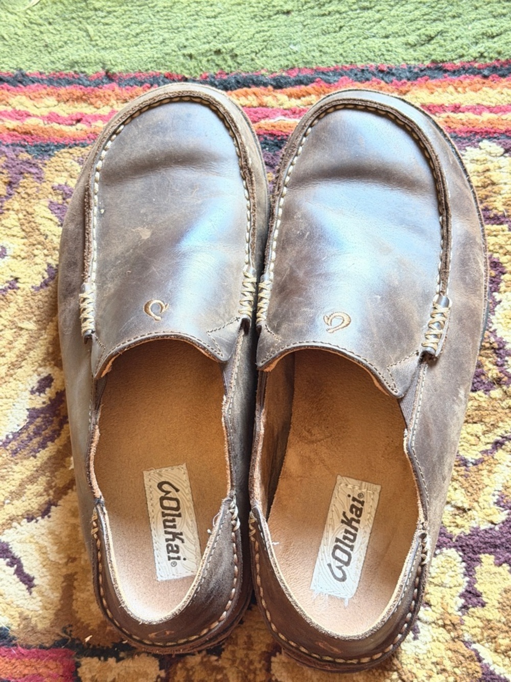 OluKai Moloa Dark Wood Men’s Leather Slip on Shoes Size 8.5